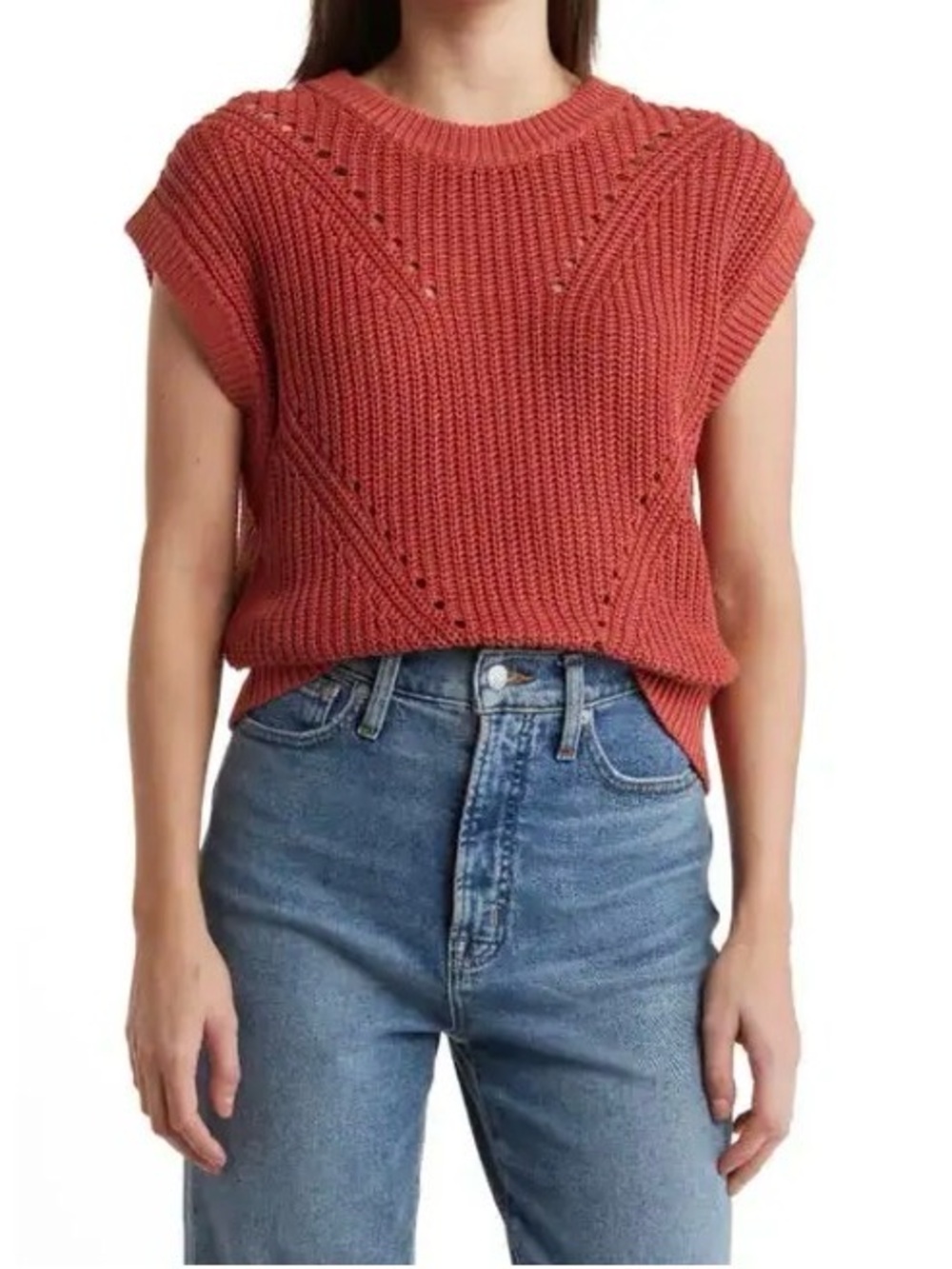 Marine Layer Devon Cotton Sweater Vest in Henna